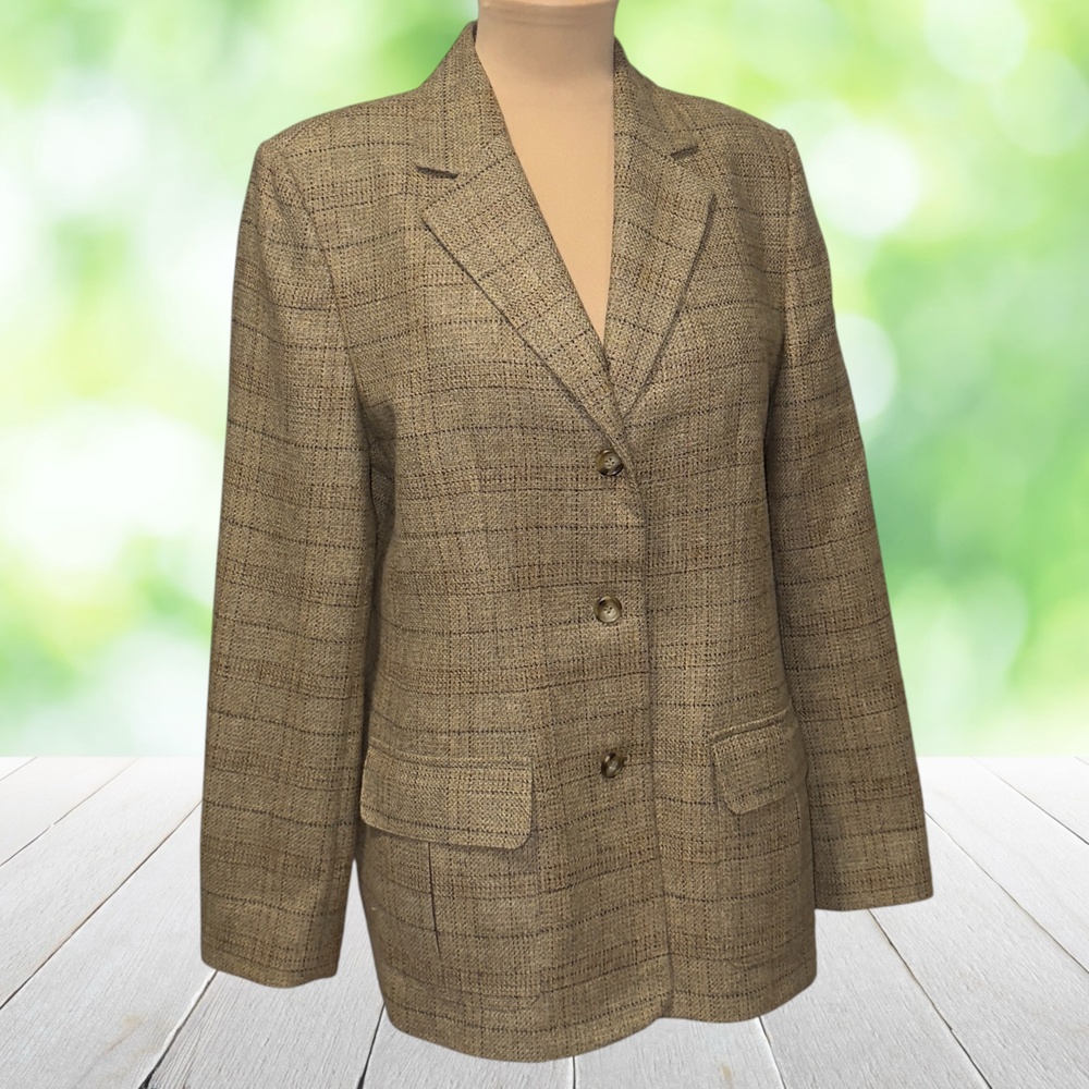 Vintage TALBOTS Wool Tweed Blazer Jacket Italian Fabric Plaid Made in USA Sz 10